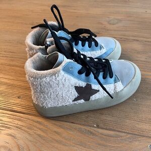 Lola & The boys Blue and Ivory Shearling High Too zip up Boots